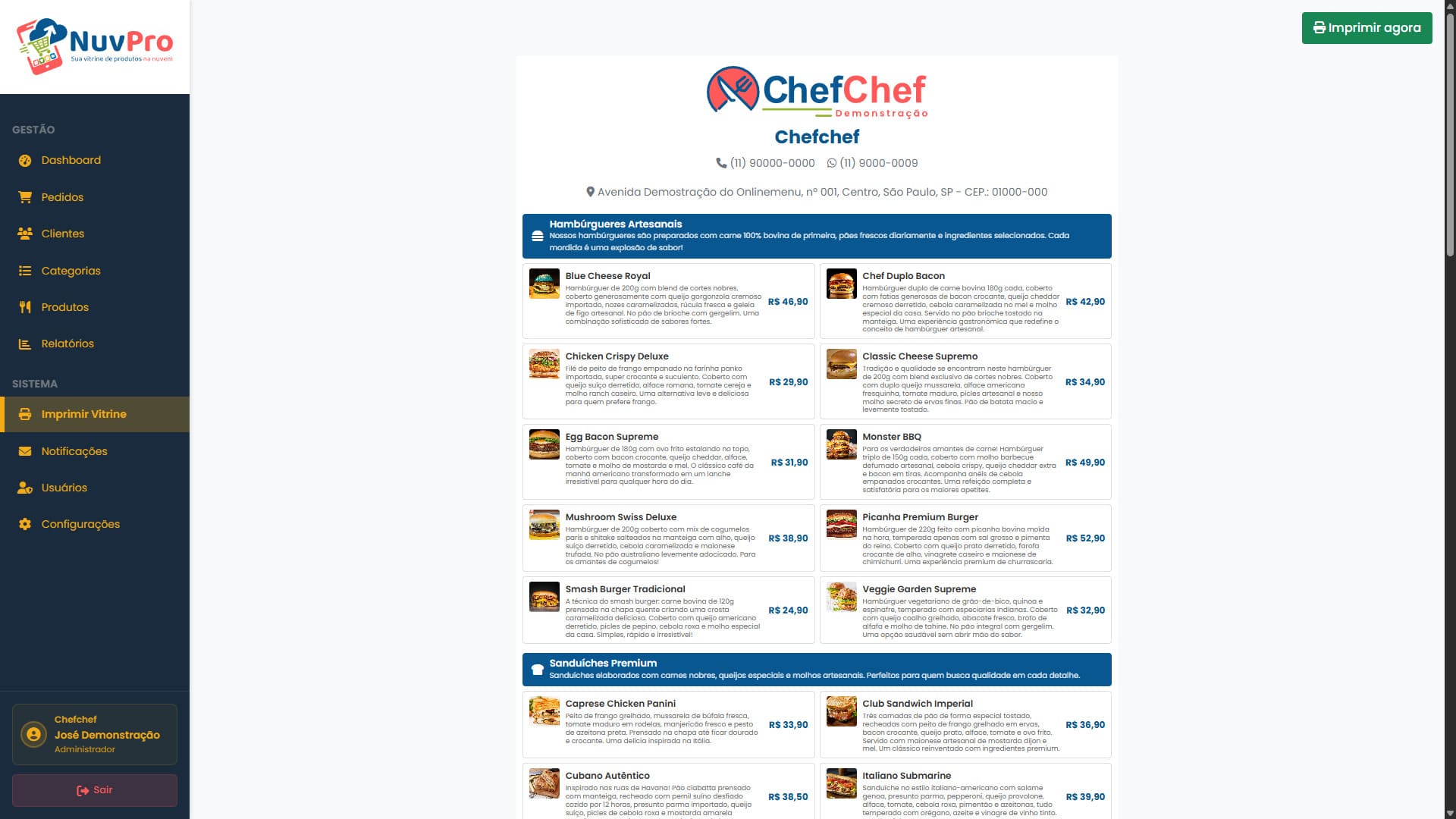 Painel admin - gerar catálogo PDF