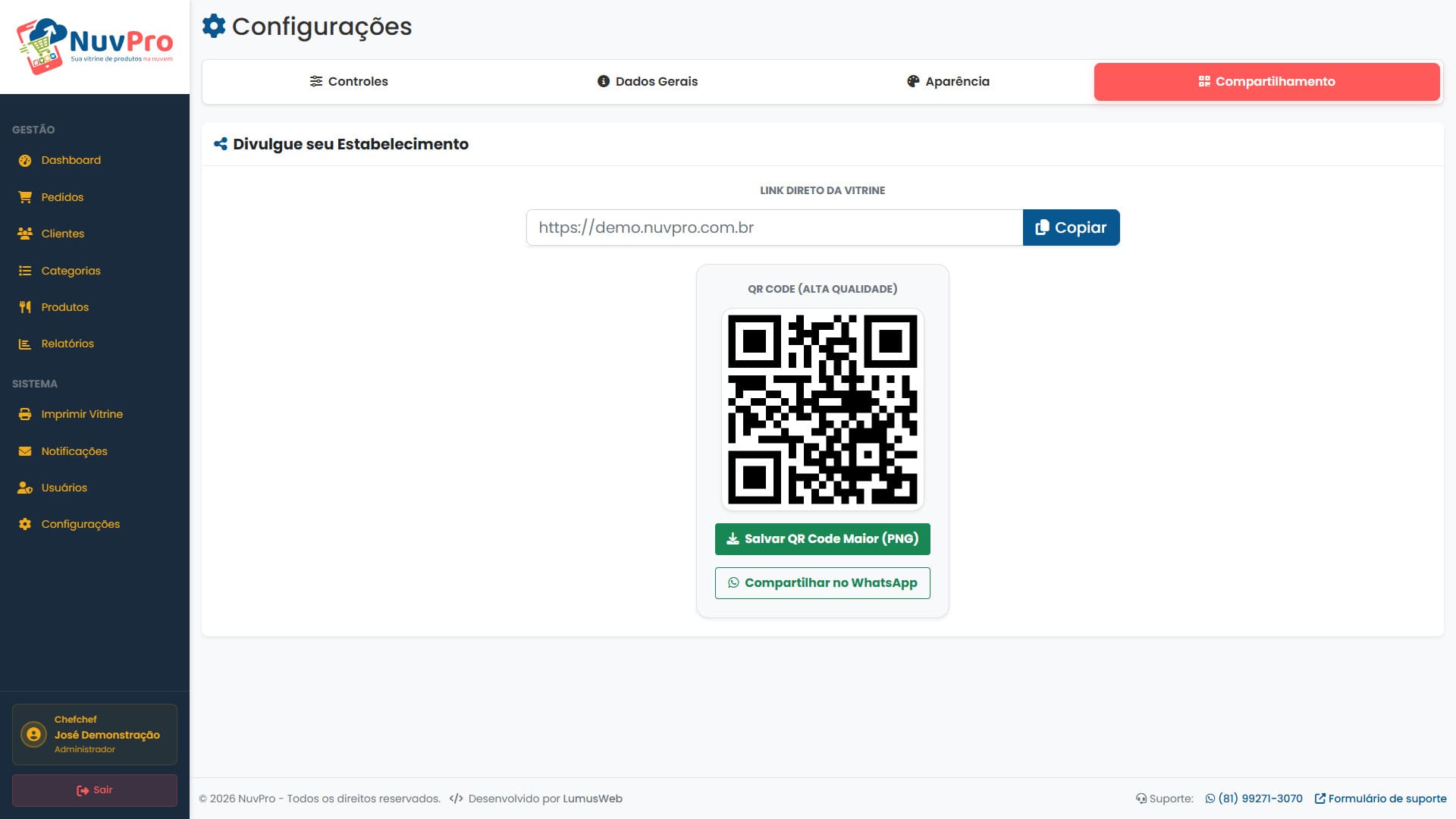 Painel admin - QR Code
