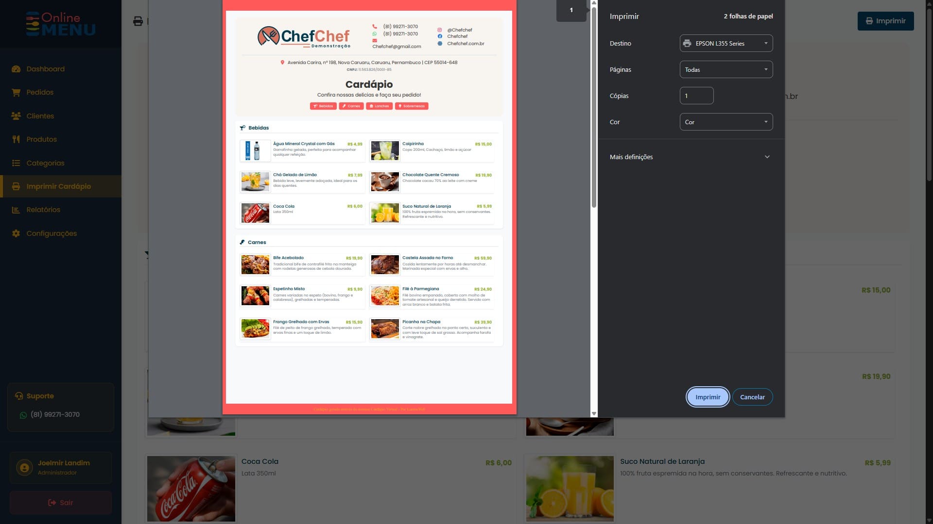 Painel admin — relatórios